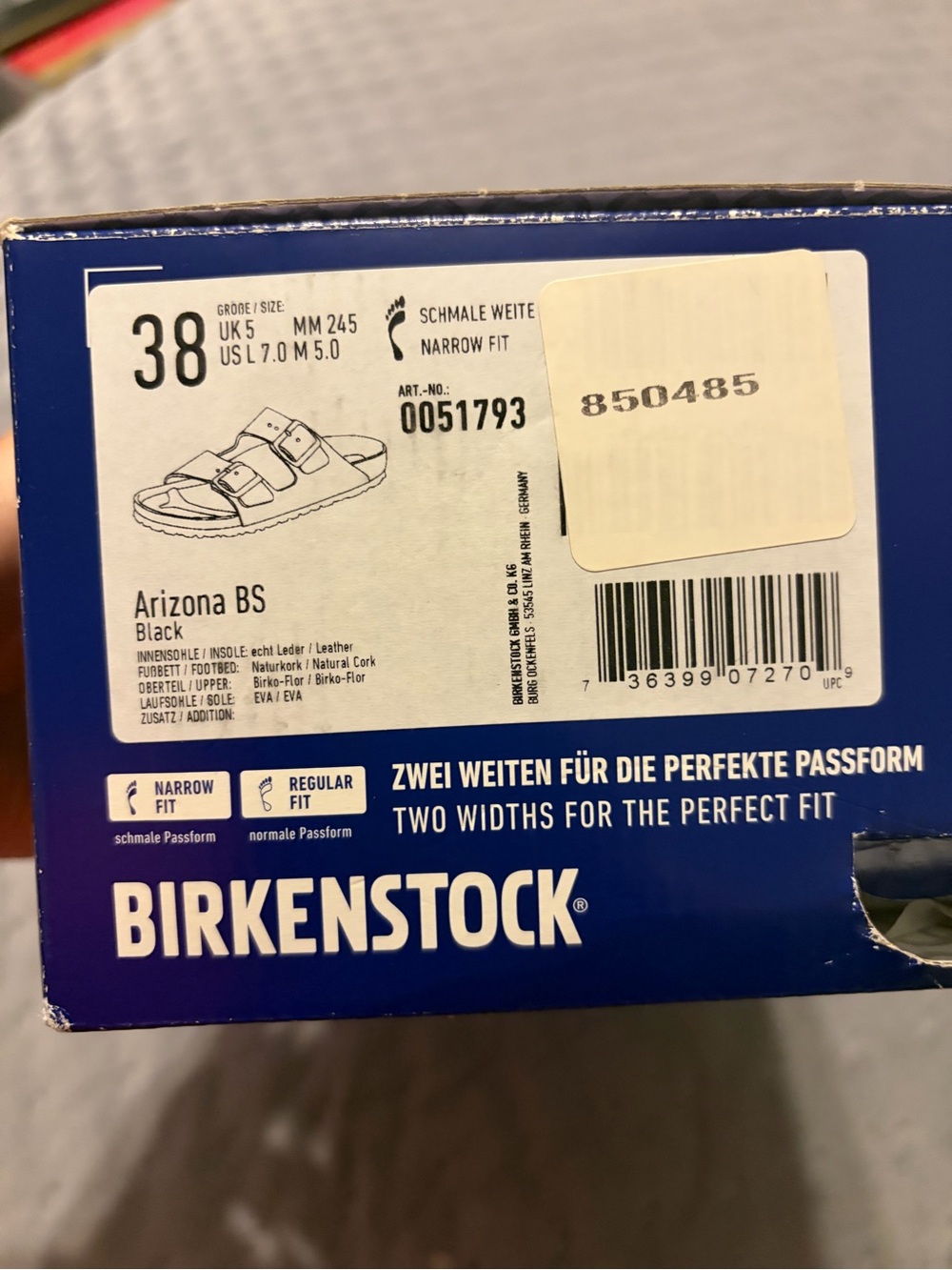 Birkenstock Arizona Two-Strap Sandals in Black and Tan Suede Footbed - Picture 5 of 8